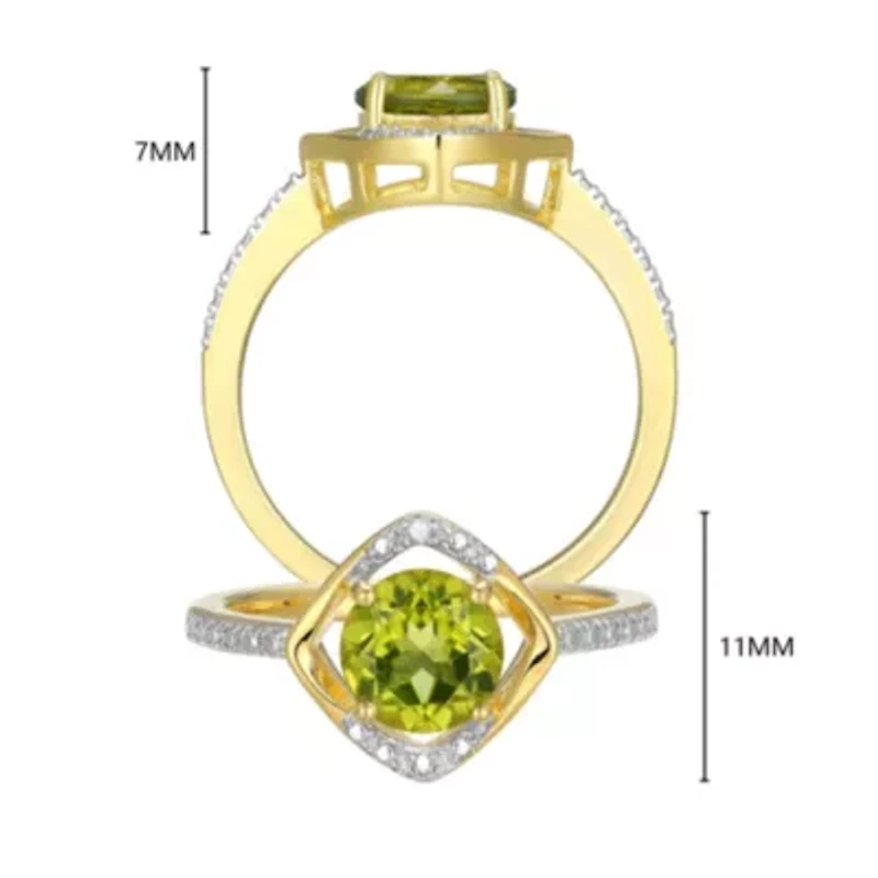 18K Yellow Gold Plated Sterling Silver Birthstone Gemstone and Diamond Accent Halo Ring