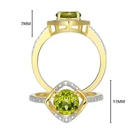 18K Yellow Gold Plated Sterling Silver Birthstone Gemstone and Diamond Accent Halo Ring