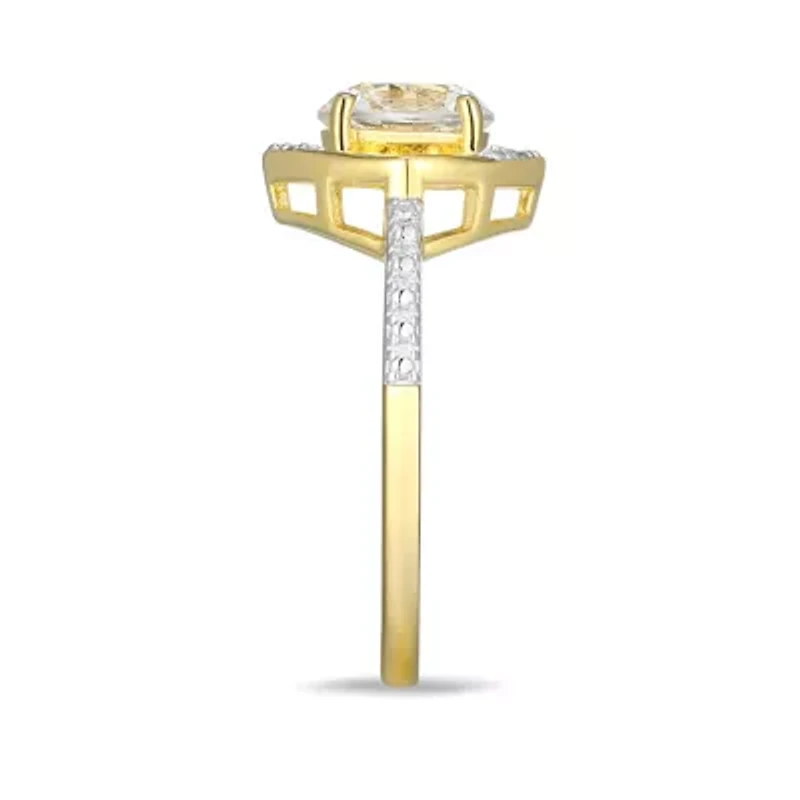 18K Yellow Gold Plated Sterling Silver Birthstone Gemstone and Diamond Accent Halo Ring