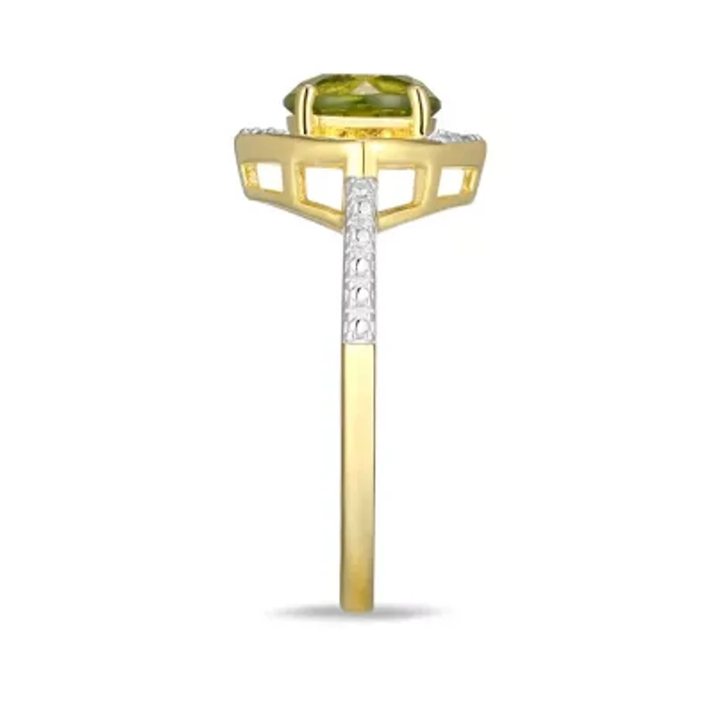 18K Yellow Gold Plated Sterling Silver Birthstone Gemstone and Diamond Accent Halo Ring