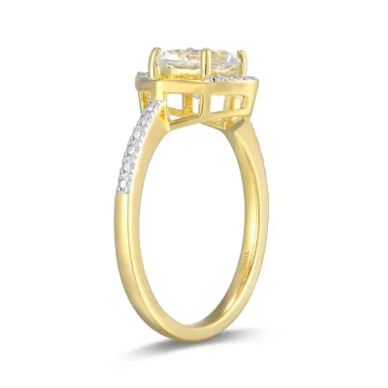 18K Yellow Gold Plated Sterling Silver Birthstone Gemstone and Diamond Accent Halo Ring