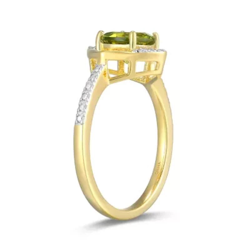 18K Yellow Gold Plated Sterling Silver Birthstone Gemstone and Diamond Accent Halo Ring