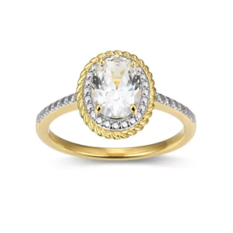 18K Yellow Gold Plated Sterling Silver Birthstone Gemstone and Diamond Accent Halo Ring