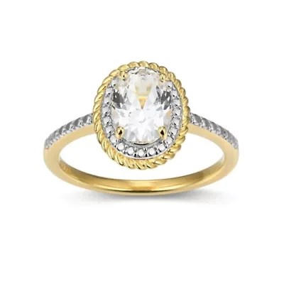 18K Yellow Gold Plated Sterling Silver Birthstone Gemstone and Diamond Accent Halo Ring