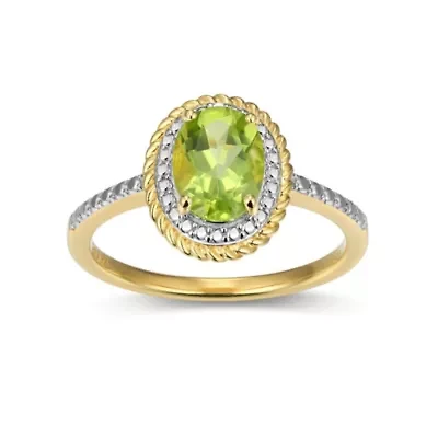 18K Yellow Gold Plated Sterling Silver Birthstone Gemstone and Diamond Accent Halo Ring