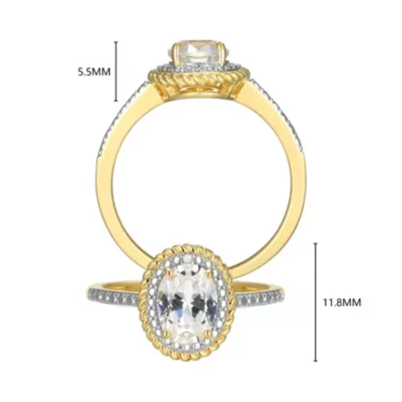 18K Yellow Gold Plated Sterling Silver Birthstone Gemstone and Diamond Accent Halo Ring