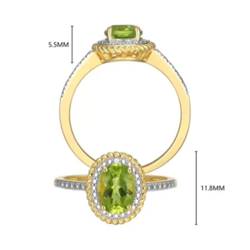 18K Yellow Gold Plated Sterling Silver Birthstone Gemstone and Diamond Accent Halo Ring