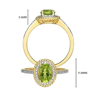 18K Yellow Gold Plated Sterling Silver Birthstone Gemstone and Diamond Accent Halo Ring