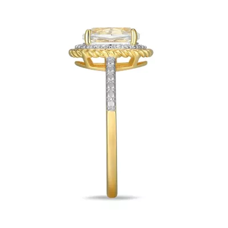 18K Yellow Gold Plated Sterling Silver Birthstone Gemstone and Diamond Accent Halo Ring