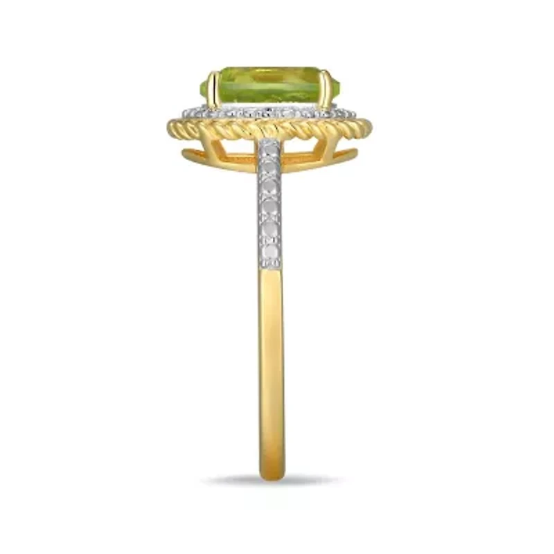 18K Yellow Gold Plated Sterling Silver Birthstone Gemstone and Diamond Accent Halo Ring