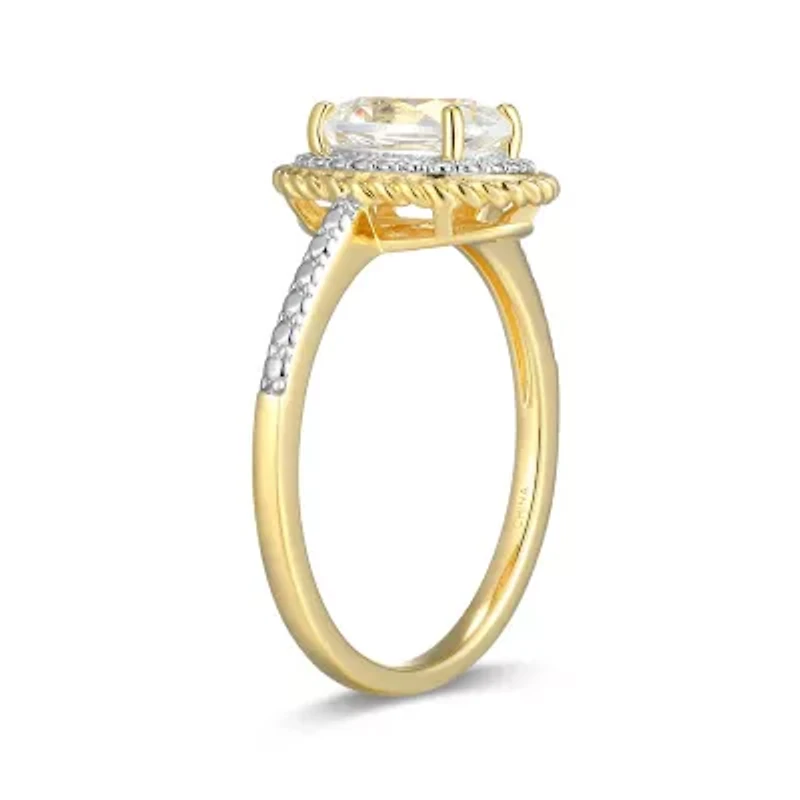 18K Yellow Gold Plated Sterling Silver Birthstone Gemstone and Diamond Accent Halo Ring