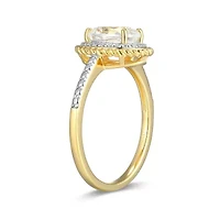 18K Yellow Gold Plated Sterling Silver Birthstone Gemstone and Diamond Accent Halo Ring