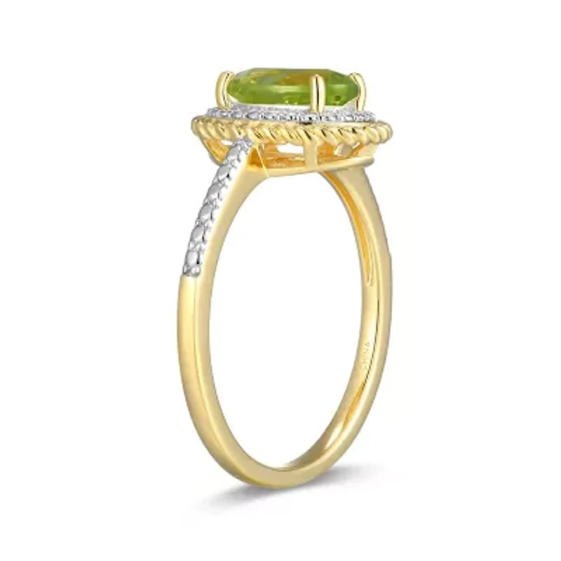 18K Yellow Gold Plated Sterling Silver Birthstone Gemstone and Diamond Accent Halo Ring