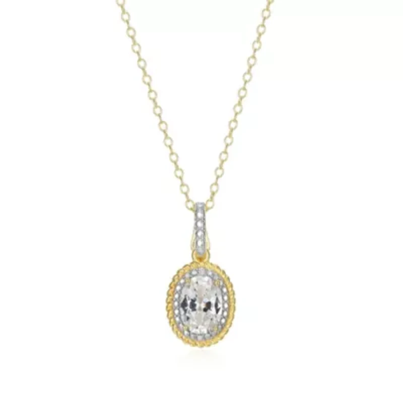 18K Yellow Gold Plated Sterling Silver Birthstone Gemstone and Diamond Accent Halo Pendant Necklace