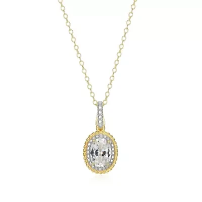 18K Yellow Gold Plated Sterling Silver Birthstone Gemstone and Diamond Accent Halo Pendant Necklace