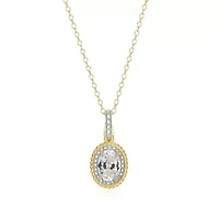 18K Yellow Gold Plated Sterling Silver Birthstone Gemstone and Diamond Accent Halo Pendant Necklace