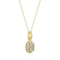 18K Yellow Gold Plated Sterling Silver Birthstone Gemstone and Diamond Accent Halo Pendant Necklace