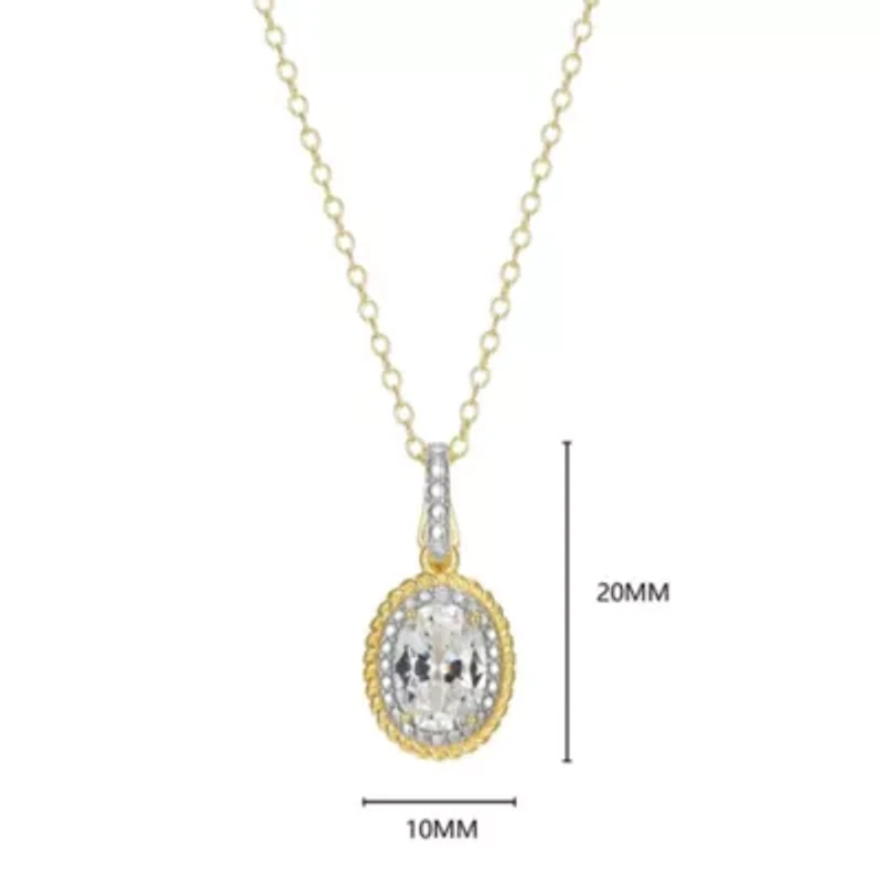 18K Yellow Gold Plated Sterling Silver Birthstone Gemstone and Diamond Accent Halo Pendant Necklace