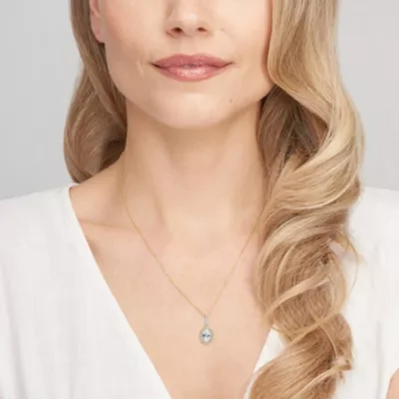 18K Yellow Gold Plated Sterling Silver Birthstone Gemstone and Diamond Accent Halo Pendant Necklace
