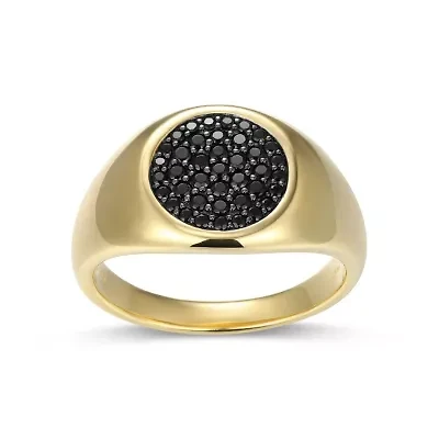 Men's Genuine Black Spinel Ring 18k Gold Plated Gun Color Sterling Silver