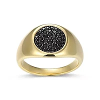 Men's Genuine Black Spinel Ring 18k Gold Plated Gun Color Sterling Silver
