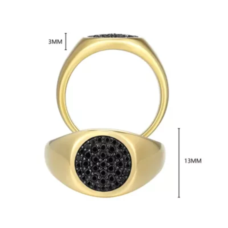 Men's Genuine Black Spinel Ring 18k Gold Plated Gun Color Sterling Silver
