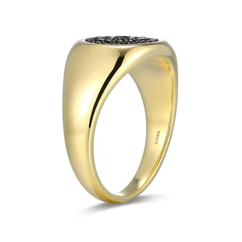 Men's Genuine Black Spinel Ring 18k Gold Plated Gun Color Sterling Silver