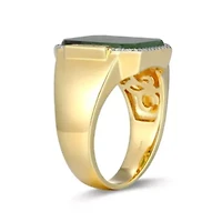 Men's Genuine Jade, Created Ruby, and White Sapphire Ring 18k Gold Plated Sterling Silver