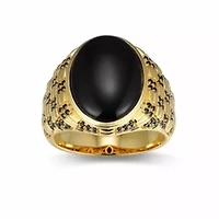 Men's Genuine Black Onyx and Spinel Ring 18k Gold Plated Sterling Silver