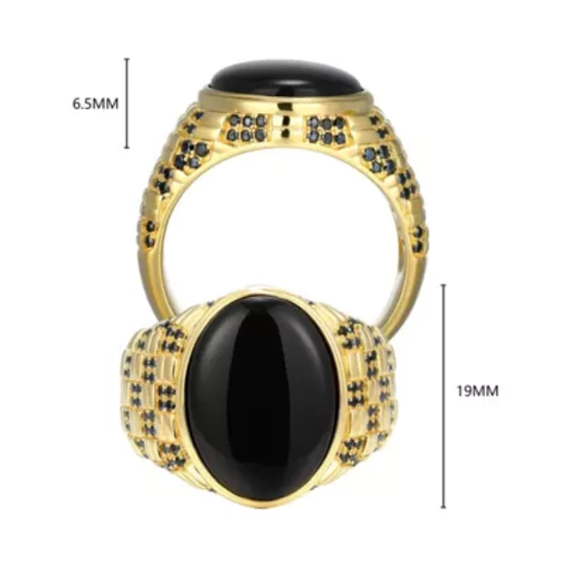 Men's Genuine Black Onyx and Spinel Ring 18k Gold Plated Sterling Silver