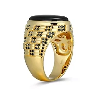 Men's Genuine Black Onyx and Spinel Ring 18k Gold Plated Sterling Silver