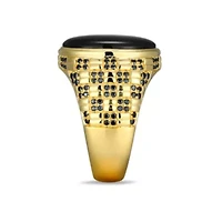 Men's Genuine Black Onyx and Spinel Ring 18k Gold Plated Sterling Silver