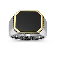 Men's Genuine Black Onyx and Sapphire Ring Rhodium Sterling Silver