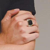 Men's Genuine Black Onyx and Sapphire Ring Rhodium Sterling Silver