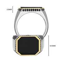 Men's Genuine Black Onyx and Sapphire Ring Rhodium Sterling Silver