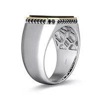 Men's Genuine Black Onyx and Sapphire Ring Rhodium Sterling Silver