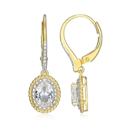 18K Yellow Gold Plated Sterling Silver Birthstone Gemstone and Diamond Accent Halo Leverback Earrings