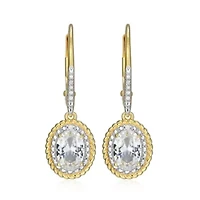 18K Yellow Gold Plated Sterling Silver Birthstone Gemstone and Diamond Accent Halo Leverback Earrings