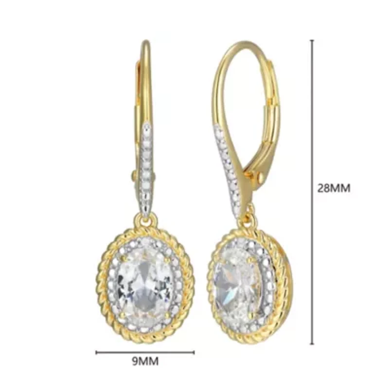 18K Yellow Gold Plated Sterling Silver Birthstone Gemstone and Diamond Accent Halo Leverback Earrings