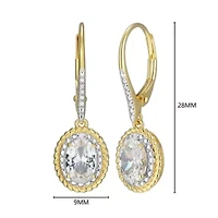 18K Yellow Gold Plated Sterling Silver Birthstone Gemstone and Diamond Accent Halo Leverback Earrings