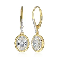 18K Yellow Gold Plated Sterling Silver Birthstone Gemstone and Diamond Accent Halo Leverback Earrings