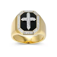 Men's Black Onyx and Created White Sapphire Cross Ring 18k Gold Plated Sterling Silver