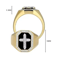 Men's Black Onyx and Created White Sapphire Cross Ring 18k Gold Plated Sterling Silver