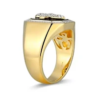 Men's Black Onyx and Created White Sapphire Cross Ring 18k Gold Plated Sterling Silver