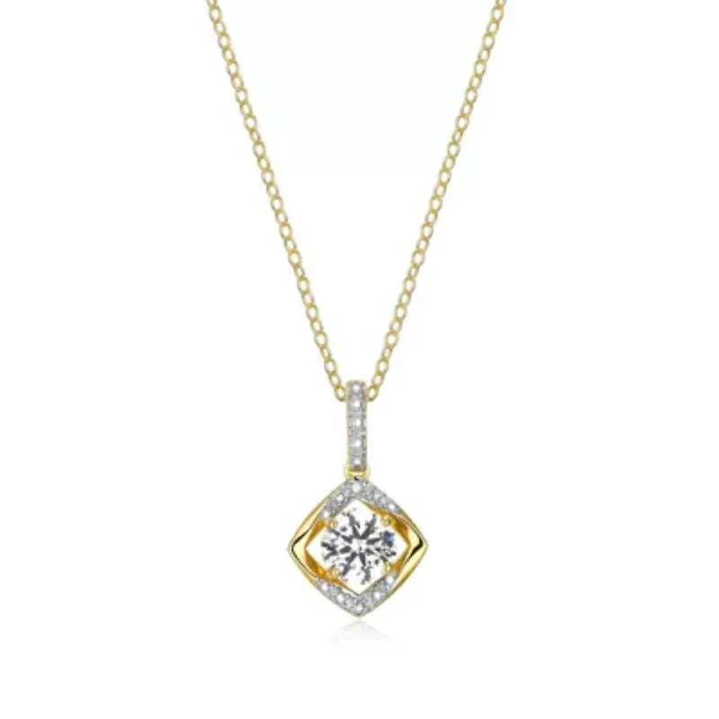 18K Yellow Gold Plated Sterling Silver Birthstone Gemstone and Diamond Accent Drop Pendant Necklace