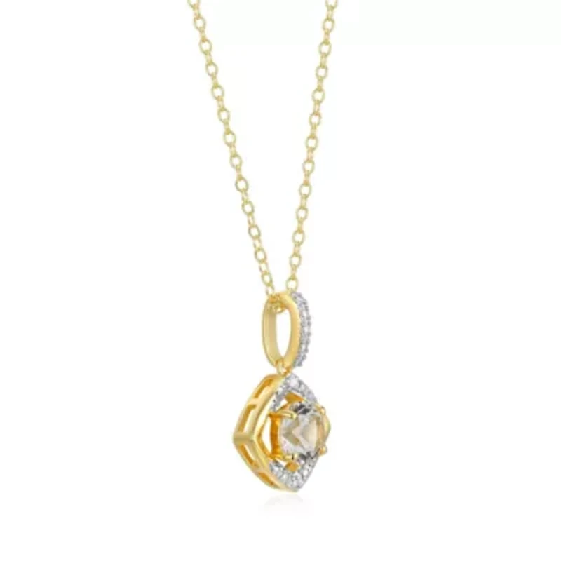 18K Yellow Gold Plated Sterling Silver Birthstone Gemstone and Diamond Accent Drop Pendant Necklace