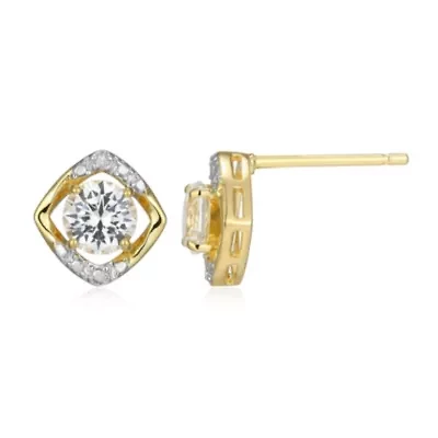 18K Yellow Gold Plated Sterling Silver Birthstone Gemstone and Diamond Accent Stud Earrings