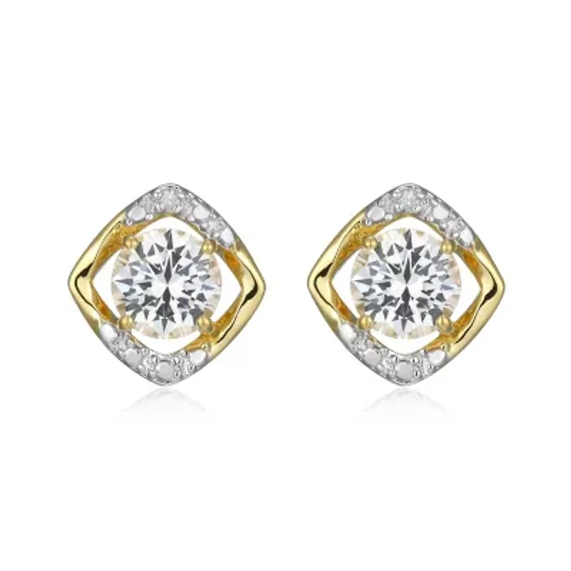 18K Yellow Gold Plated Sterling Silver Birthstone Gemstone and Diamond Accent Stud Earrings