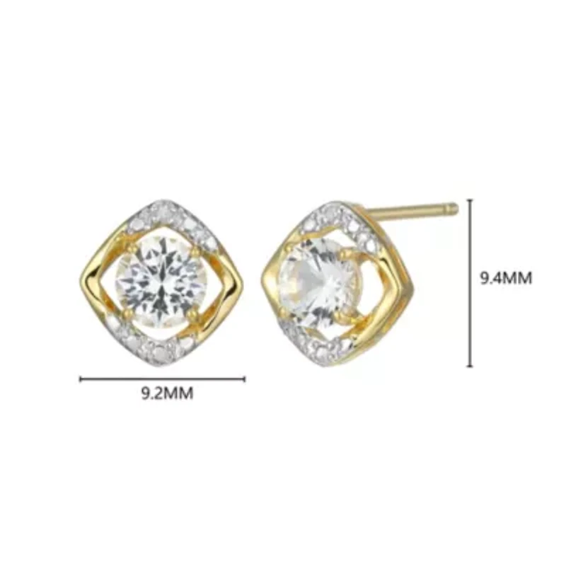 18K Yellow Gold Plated Sterling Silver Birthstone Gemstone and Diamond Accent Stud Earrings