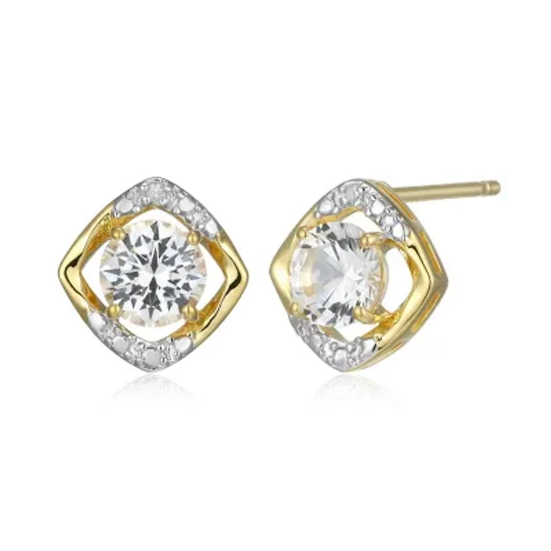 18K Yellow Gold Plated Sterling Silver Birthstone Gemstone and Diamond Accent Stud Earrings